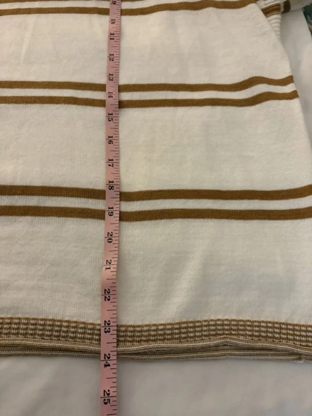 Mersea Women’s Tan And White Striped Catalina Sweater One Size Petite 3/4 Sleeve